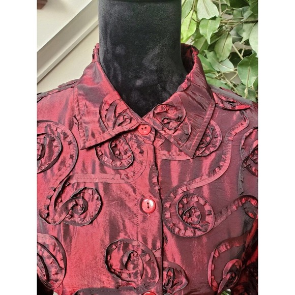 Scott Taylor Women Burgundy Polyester Collared Long Sleeve Buttons Down Shirt M - Picture 3 of 12